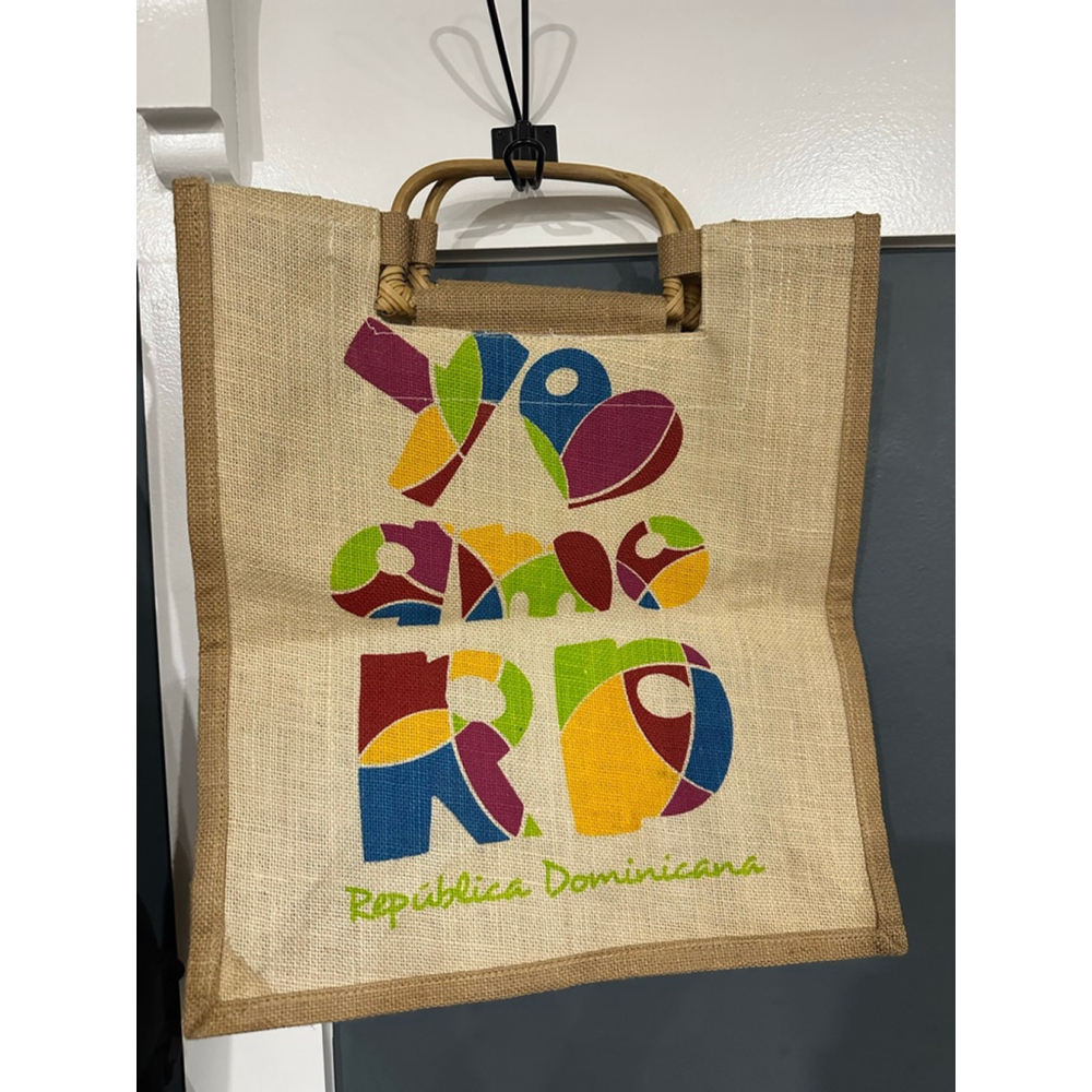 Unisex Jute Tote Bag Tan/Green "Republica Dominicana" Size One Size - Picture 7 of 7